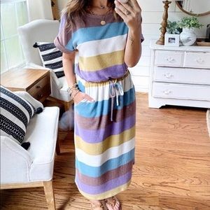Color Block Stripe Midi Dress - Medium